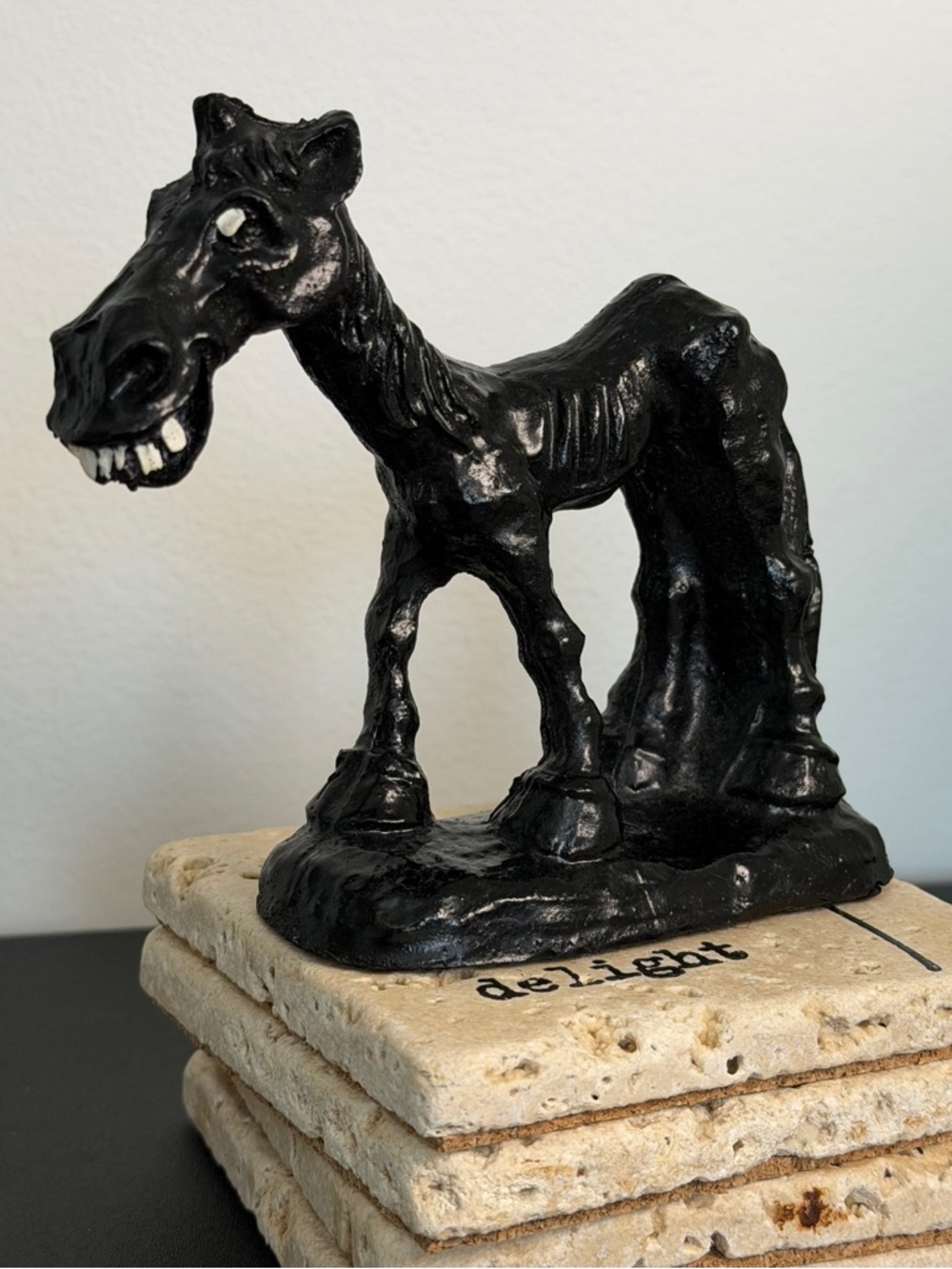 Hand Carved Coal Donkey Figurine / Sculpture